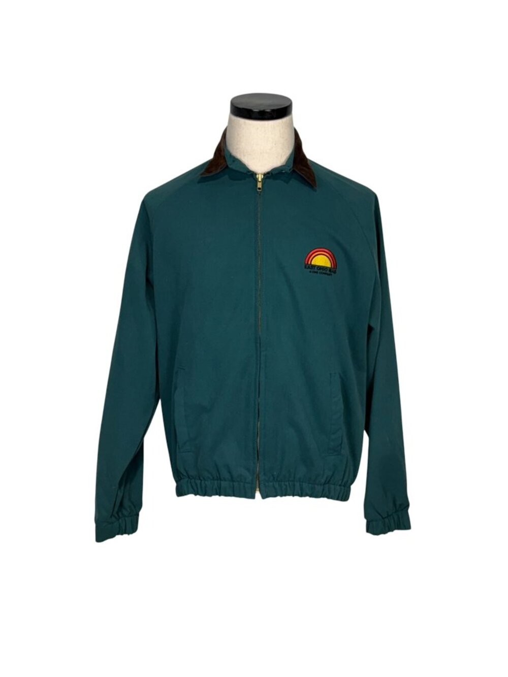 Holloway 80s Green Jacket With Brown Suede Collar Logo Embroidery Size Small NWT